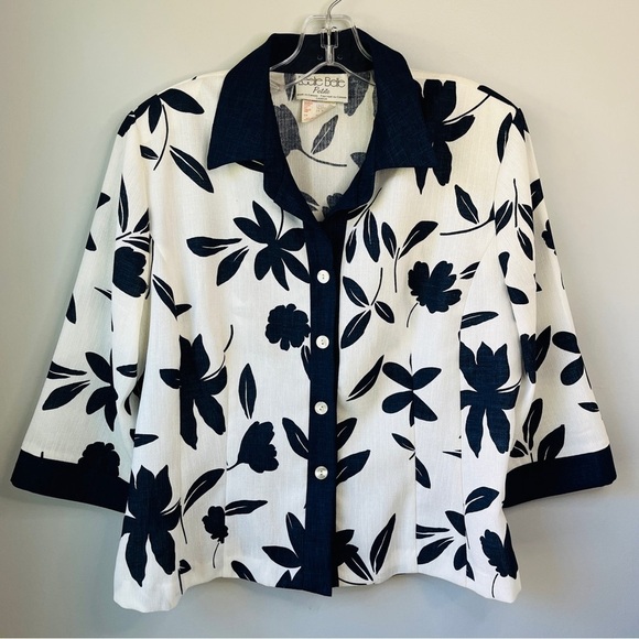 Leslie Belle Petite Navy and White Floral Swing Blazer - Picture 1 of 10
